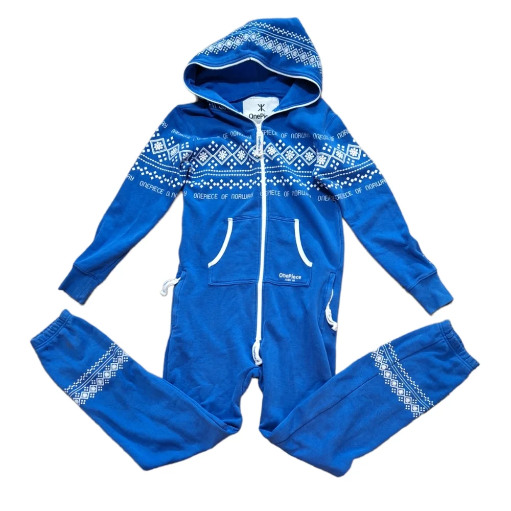 OnePiece Lusekofte Footless Sleeper Pajamas, Blue & White Nordic Print, Sz Xs